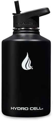 HYDRO CELL Stainless Steel Insulated Water Bottle with Straw - For Cold & Hot Drinks - Metal Vacuum Flask with Screw Cap and Modern Leakproof Sport Thermos for Adults (Black 64oz)