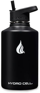 HYDRO CELL Stainless Steel Insulated Water Bottle with Straw - For Cold & Hot Drinks - Metal Vacuum Flask with Screw Cap and Modern Leakproof Sport Thermos for Adults (Black 64oz)
