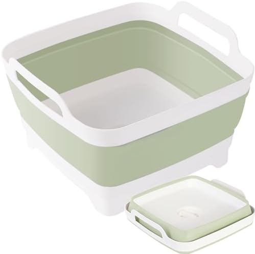 Collapsible Dish Tub 9L-Collapsible Basin Bucket Portable Sink-Outdoor Multiuse Foldable Sink Tub Wash Dish Basin for Kitchen Basin RV Camping (Green)