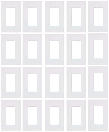 Lutron Claro Light Switch Cover Plate, 1 Gang Wallplate, for Decorator Light Switches, Rocker Light Switch Cover, Outlet Cover, Screwless Switch Plate Cover, Gloss, CW-1-WH-20, White, 20 Pack
