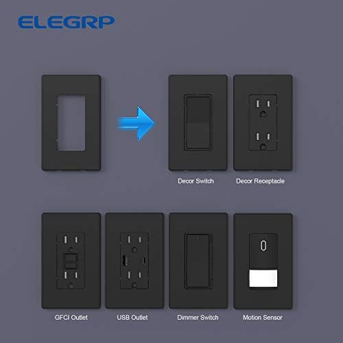 ELEGRP Matte Black 1-Gang Screwless Decorative Wall Plates, Standard Size Unbreakable Thermoplastic Faceplate Cover for Decorator Receptacle Outlet Switch, UL Listed (20 Pack)