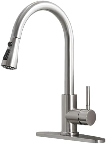 Kitchen Faucets with Pull Down Sprayer, Brushed Nickel High Arc RV Laundry Bar Commercial Sink Faucet, 1 or 3 Hole Stainless Steel Single Handle Faucets for Kitchen Sink with Deck Plate