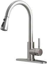 Kitchen Faucets with Pull Down Sprayer, Brushed Nickel High Arc RV Laundry Bar Commercial Sink Faucet, 1 or 3 Hole Stainless Steel Single Handle Faucets for Kitchen Sink with Deck Plate