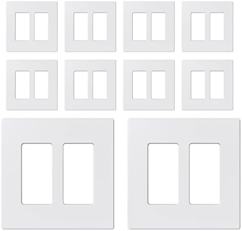 ELEGRP 2-Gang Screwless Decorative Wall Plates, Mid-Size Cover Plates, Unbreakable Thermoplastic Faceplate Cover for Decorator Receptacle Outlet Switch, UL Listed (10 Pack, Matte White)