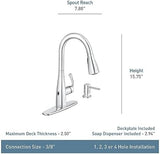 Moen Essie Mediterranean Bronze MotionSense Wave One-Handle Touchless Kitchen Faucet with Pulldown Sprayer and Soap Dispenser, 87014EWBRB