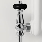 Chrome Traditional Angled Radiator Valves Antique Radiator Valves 15mm x 1/2" for Heated Towel Rails & Central Heating Radiators Wood Head Brass Radiator Valve Set