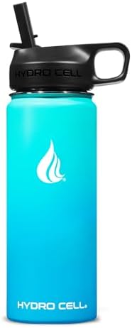 HYDRO CELL Stainless Steel Insulated Water Bottle with Straw - For Cold & Hot Drinks - Metal Vacuum Flask with Screw Cap and Modern Leakproof Sport Thermos for Adults (Teal/Blue 18oz)