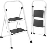 HBTower Step Ladder Folding Step Stool for Adults with Anti-Slip Pedal,330 lbs Capacity for Kitchen, Home,White