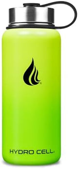 HYDRO CELL Stainless Steel Insulated Water Bottle with Straw - For Cold & Hot Drinks - Metal Vacuum Flask with Screw Cap and Modern Leakproof Sport Thermos for Adults (Neon 32oz)