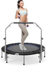 Sweetcrispy 40" in/48 in Mini Fitness Trampoline - 330LBS Foldable Exercise Rebounder with Adjustable Handle, Stable and Quiet, for Adults Indoor/Outdoor Workout