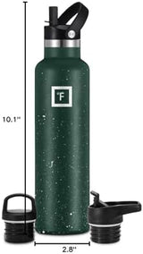 IRON °FLASK Camping & Hiking Hydration Canteens - 3 Lids (Narrow Straw Lid) Leak Proof Vacuum Insulated Stainless Steel - Hot & Cold Double Walled Sports Water Bottle - Dark Pine Speckle, 24 Oz