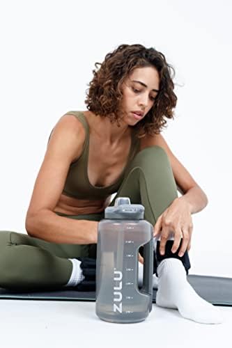 ZULU Goals Large Water Bottle Jug with Time Marker & Handle for All Day Hydration | Silicone Soft Straw with Locking Leak-Proof Lid | For Gym, Camping, Workout, and Outdoors | BPA-Free | 64oz, 128oz