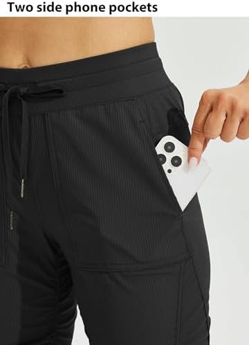 Willit Women's Quick-Dry Capris Hiking Travel Pants Striped Woven Workout Pants with Pockets Lightweight