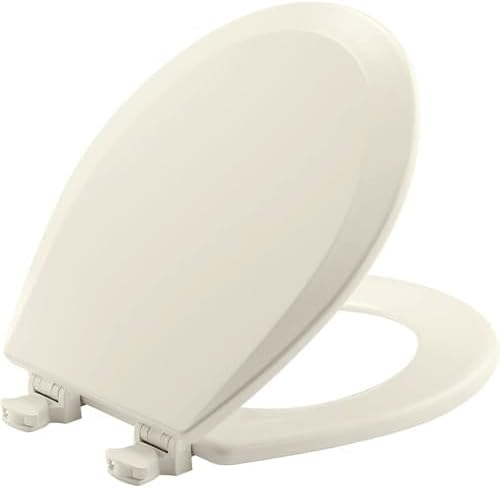 Bemis 500EC Durable Wood Toilet Seat with Easy Clean Hinges, Made in USA, Round, Biscuit