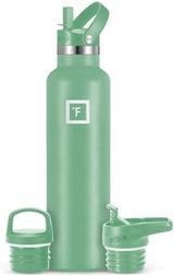 IRON °FLASK Camping & Hiking Hydration Canteens - 3 Lids (Narrow Straw Lid) Leak Proof Vacuum Insulated Stainless Steel - Hot & Cold Double Walled Sports Water Bottle - Sage, 24 Oz