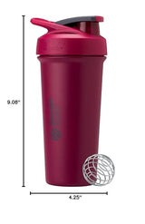 BlenderBottle Sport Sleek Insulated Stainless Steel Shaker Bottle with Wire Whisk, 25-Ounce, Raspberry – Protein Shakes & Hydration for Athletes & Fitness Enthusiasts, Easy Mixing, Slim Easy to Hold, Keeps Drinks Cold, Lockable Lid