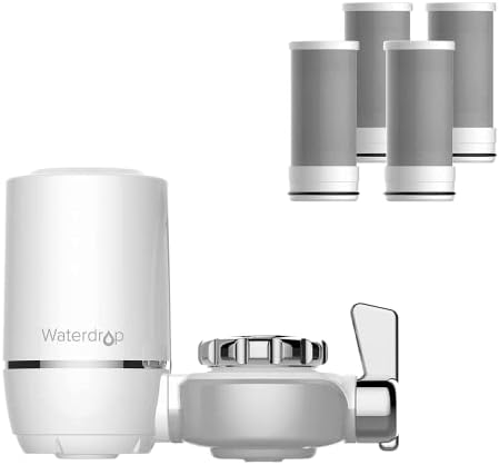 Waterdrop Water Filter for Sink Faucet, NSF Certified Water Purifier, 320 Gallon Tap Water Filter for Kitchen Sink, Reduces Chlorine, Lead-Free Material, Faucet Mount Water Filtration System 4 Filters