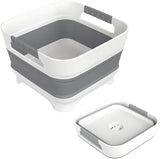 2.4 Gal Collapsbile Wash Basin with Drian Plug,9L Dish Pan for Soaking Baby Bottles,Portable Sink, Multiuse Foldable Bucket,Ice Beverage Tubs for Camping, Vegetable Washing, RV (Gray)
