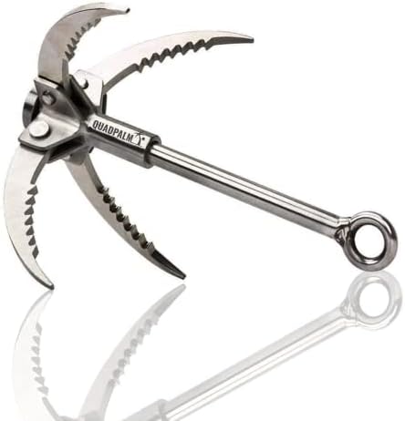 Grappling Hook with 10m Rope – Multifunctional QUADPALM Grapple Hook - 4 Stainless Steel Folding Claws - Heavy Duty - Outdoor Camping Hiking Tree Rock Mountain Climbing Equipment