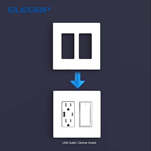 ELEGRP 2-Gang Screwless Decorative Wall Plates, Mid-Size Cover Plates, Unbreakable Thermoplastic Faceplate Cover for Decorator Receptacle Outlet Switch, UL Listed (10 Pack, Matte White)