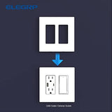 ELEGRP 2-Gang Screwless Decorative Wall Plates, Mid-Size Cover Plates, Unbreakable Thermoplastic Faceplate Cover for Decorator Receptacle Outlet Switch, UL Listed (10 Pack, Matte White)