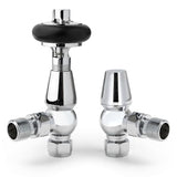Chrome Traditional Angled Radiator Valves Antique Radiator Valves 15mm x 1/2" for Heated Towel Rails & Central Heating Radiators Wood Head Brass Radiator Valve Set