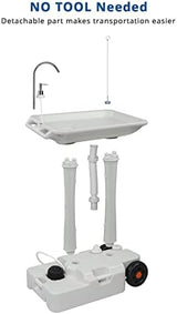 VINGLI 30L Upgraded Portable Sink| Rolling Hand Wash Basin Stand with Towel Holder & Soap Dispenser & Wheels, Perfect for Garden/Camping/Outdoor Events/Gatherings/Worksite/RV/Indoor, White