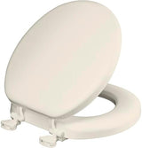 Mayfair Padded Toilet Seat, Cushioned Soft Vinyl over Wood Core Seat, Secure Hinges, Easy Clean, Made in USA, Round, Biscuit