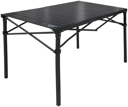 Heavy-Duty Roll-Top Table for Camping (Large) - Portable Aluminum-Top Folding Table with Steel Frame by Caddis Sports
