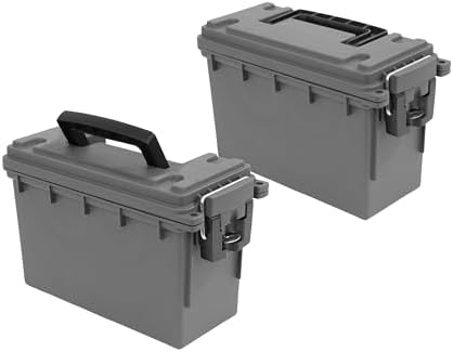 Sheffield 12792 2-Pack Ammo Storage Box, Stackable .30 Cal Field Boxes, Water and Dust Resistant, Lockable Storage Box with Handle, Secures Hunting Gear, Supplies, and Bullets, Made in The USA, Gray
