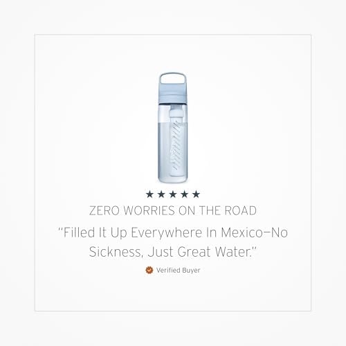 LifeStraw Go Series, BPA-Free Water Bottle for Travel and Everyday Use Removes Bacteria, Parasites, Microplastics, Improves Taste, 22oz 2-Pack; Icelandic Blue and Aegean Sea