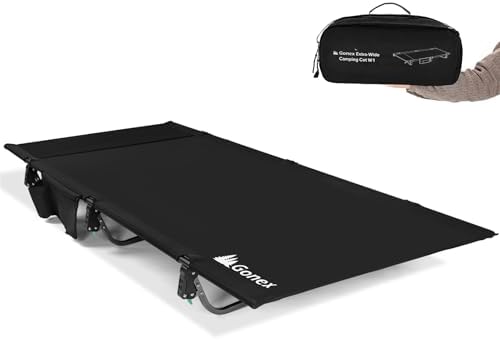 Gonex 31.5" Extra Wide Camping Cot with Premium Pillow Pocket Supports 350lbs, Portable Ultralight Folding Cot Bed for Adults Travel, Beach, Home, Sleeping (Black)