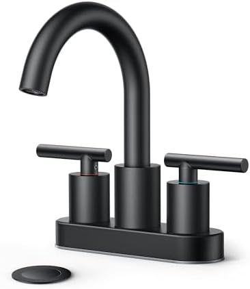 FORIOUS 4 Inch Centerset Bathroom Faucet Black 2 Hole, Two Handle Matte Black Faucet for Bathroom Sink with Metal Dain, 24" Supply Line, and 360° Rotating Spout of 4" Vanity