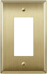 LIDER Decorator Switch or Receptacle Metal Wall Plate, Stainless Steel Outlet Cover, Corrosion Resistant, Mid-Size 1-Gang 4.88" x 3.11", 201 Stainless Steel, LMWP-31M-BB, Brushed Brass