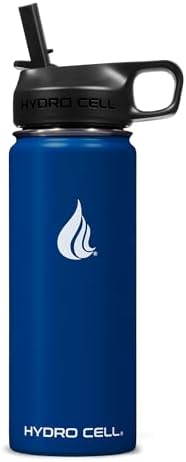 HYDRO CELL Stainless Steel Insulated Water Bottle with Straw - For Cold & Hot Drinks - Metal Vacuum Flask with Screw Cap and Modern Leakproof Sport Thermos for Adults (Navy 18oz)