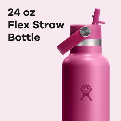 Hydro Flask 24 Oz Stainless Steel Standard Mouth Water Bottle with Flex Straw Cap and Double-Wall Vacuum Insulation
