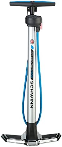 Schwinn Basic and Air Center Floor Bike Pump, Up to 120 Max PSI, Dual Head Fits Schrader and Presta Valve Types, Easy-to-Carry Portable and Convenient Design, Bicycle Essentials for Easy Road Riding