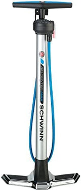 Schwinn Basic and Air Center Floor Bike Pump, Up to 120 Max PSI, Dual Head Fits Schrader and Presta Valve Types, Easy-to-Carry Portable and Convenient Design, Bicycle Essentials for Easy Road Riding