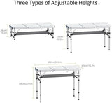 Folding Camping Table with Storage Net, 3ft Camping Table Aluminum Folding Table with 3 Adjustable Height Max 27.1 Inch, Portable, for Outdoor Backyard BBQ, Silver