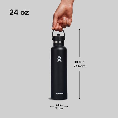 Hydro Flask 24 Oz Stainless Steel Standard Mouth Water Bottle with Flex Straw Cap and Double-Wall Vacuum Insulation