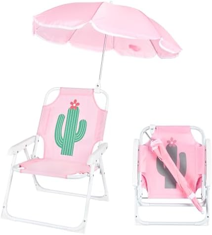 PLULON Kids Beach Chair with Umbrella - Folding Lawn & Camping Chair with Summer Shade for Beach, Pool, Travel & Outdoor (for 1-5 Years Old)
