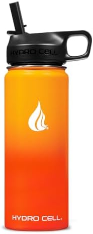HYDRO CELL Stainless Steel Insulated Water Bottle with Straw - For Cold & Hot Drinks - Metal Vacuum Flask with Screw Cap and Modern Leakproof Sport Thermos for Adults (Red/Orange 18oz)