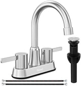 Bathroom Faucets, Bathroom Faucet 3 Hole, Bathroom Sink Faucet, Faucet for Sink 4 Inch 2 Handle Centerset, Lead-Free, with Copper Pop Up Drain (Brushed Nickel)