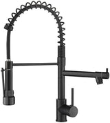 AIMADI Black Kitchen Faucet with 2 Function Sprayer,Commercial Stainless Steel Single Handle Single Hole Spring Matte Black Kitchen Faucet