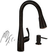 Moen Essie Mediterranean Bronze MotionSense Wave One-Handle Touchless Kitchen Faucet with Pulldown Sprayer and Soap Dispenser, 87014EWBRB