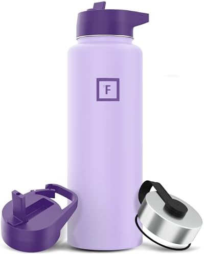 IRON °FLASK Camping & Hiking Hydration Flask with 3 Lids - Stainless Steel, Double Walled & Vacuum Insulated Water Bottle - Leak Proof & BPA Free (Lavender Bliss, Straw - 40 oz)