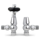 Chrome Traditional Angled Radiator Valves Antique Radiator Valves 15mm x 1/2" for Heated Towel Rails & Central Heating Radiators Wood Head Brass Radiator Valve Set