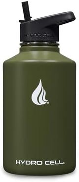 HYDRO CELL Stainless Steel Insulated Water Bottle with Straw - For Cold & Hot Drinks - Metal Vacuum Flask with Screw Cap and Modern Leakproof Sport Thermos for Adults (Army 64oz)