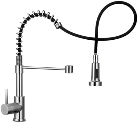 WEWE Kitchen Sink Faucet, Kitchen Faucets with Pull Down Sprayer Stainless Steel Single Handle Single Hole Brushed Nickel Commercial Industrial Spring Pull Out Laundry Farmhouse Kitchen Faucet