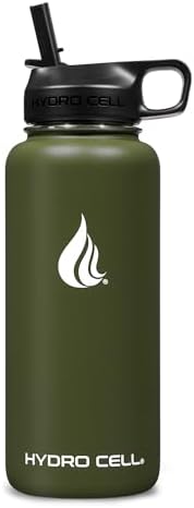 HYDRO CELL Stainless Steel Insulated Water Bottle with Straw - For Cold & Hot Drinks - Metal Vacuum Flask with Screw Cap and Modern Leakproof Sport Thermos for Adults (Army 32oz)
